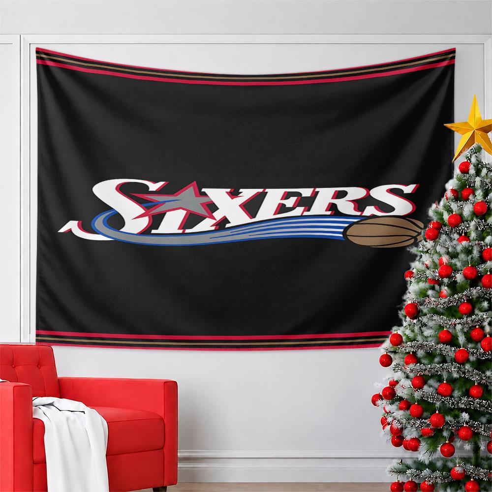 "Sixers Logo with Basketball Design" Pattern Wall Hanging Tapestry Decorative Tapestry Home Decor for Bedroom and Living Room