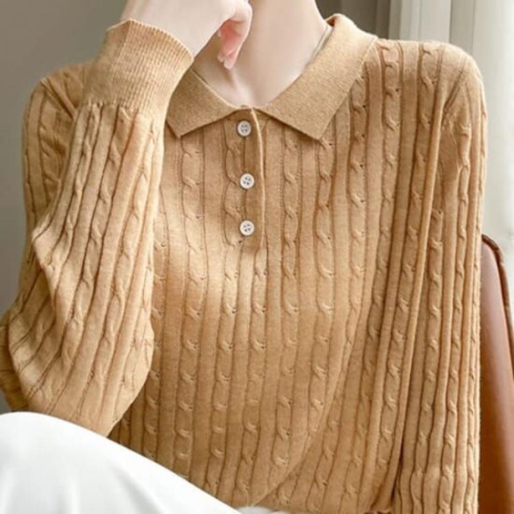 Navava Women Cable Knit Long Sleeve Collar Nk2285