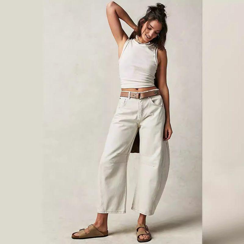 Women's Jeans Fashion Fashion Casual Women's Loose Loose Pants Medium and Low Waist Washed Denim Pants Tide