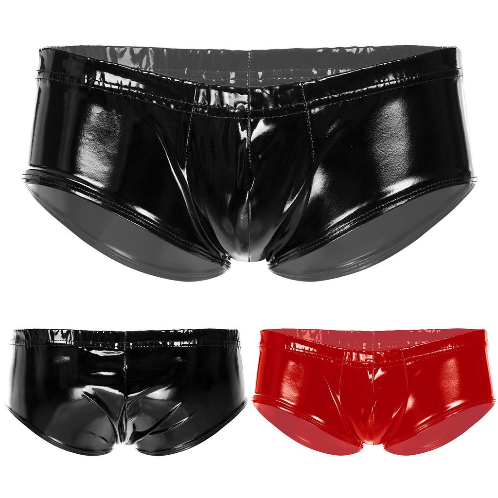 Men Low Rise Bikini Briefs Swim Trunks Metallic Shiny Bulge Pouch Panties Underwear Hot Pants