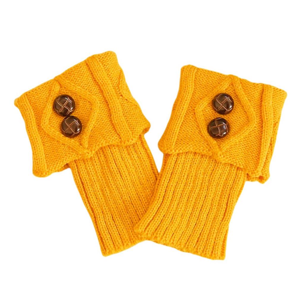 Women's Knitted Woolen Leg Warmers - Short, Diamond Pattern, Turn-Down, 2-Button, Fashionable Boot Covers for Autumn/Winter