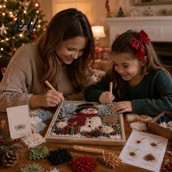 Handmade Poke Art Kit 3D Christmas Fabric Kit DIY Punch Needle Embroidery Set Painting Set Holiday No-Sew Crafts Projects for Adults and Beginner