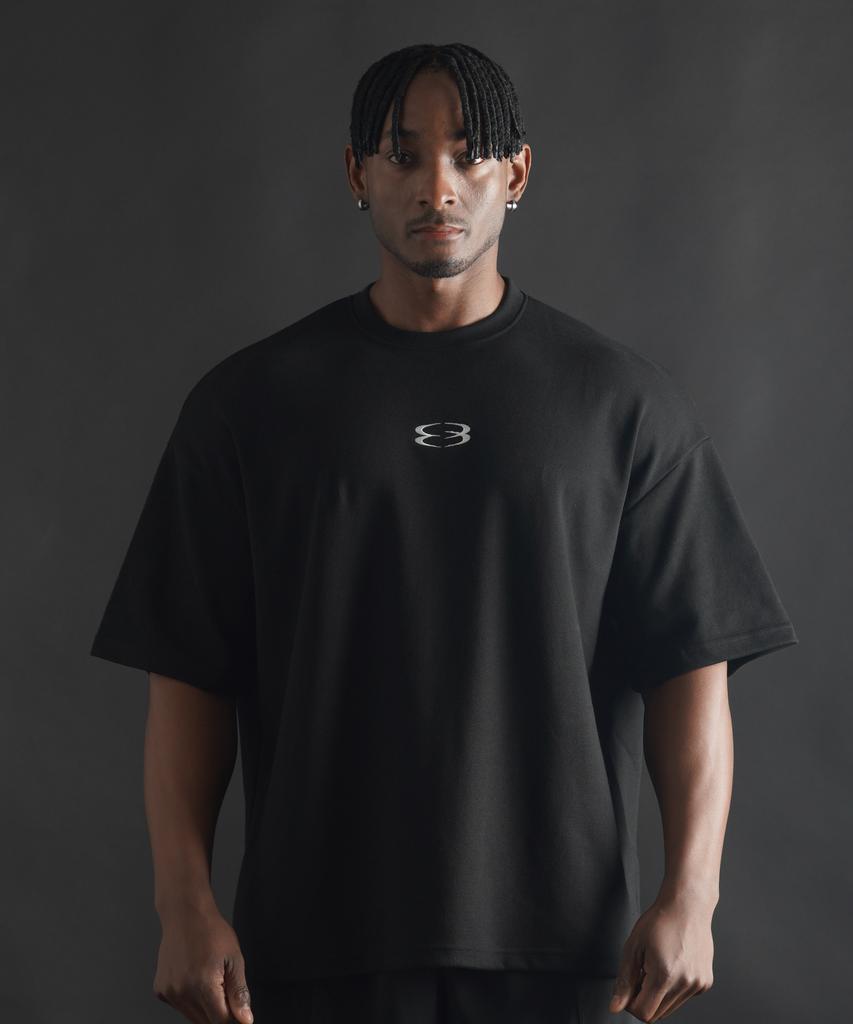 PHERMENON Super Oversized Logo Short Sleeve T-Shirt - Black