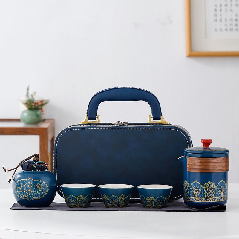 Ceramic Travel Tea Set with Tray - Portable Cup for Outdoor Anniversaries & Custom Souvenirs