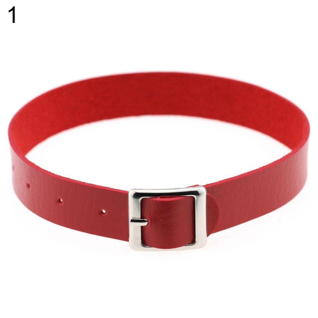 Women Vintage Faux Leather Choker Short Necklace Buckle Collar Punk Jewelry