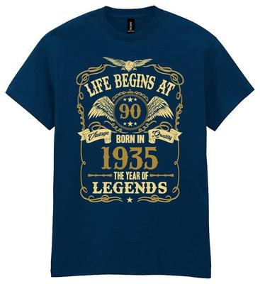 La vita inizia a 90 anni Maglietta per il compleanno da uomo Nati nel 1935 Leggende Regalo per il 90° Compleanno Testo Dorato