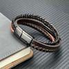 Fashion Charm Brown Men Bracelet Multilayer Leather Bracelet Punk Jewelry Stainless Steel Magnetic Clasp Bangles Boho Bracelet