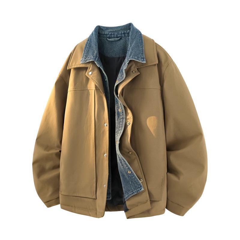 % White Duck Down Fake Two-piece Down Jacket Men's Winter Loose Lapel Casual Winter Coat Men's