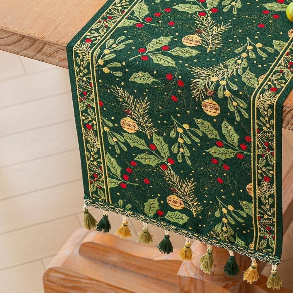 Gradient Tassel Christmas Table Runner Fringed Table Cabinet Cover Cloth Tablecloth  Kitchen