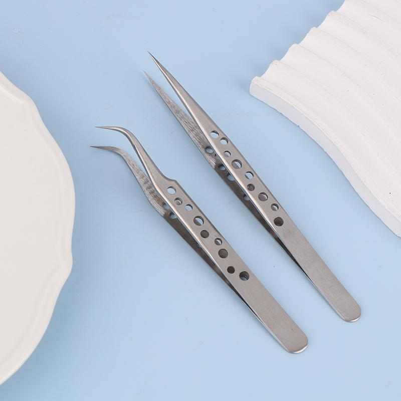 2Pcs Industrial Tweezers Electronics Anti-Static Curved Straight Tip Precision Stainless Diy Hand Tools Sets Forceps Phone Repai