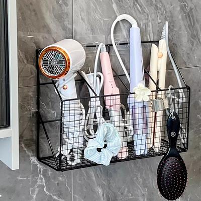 Supporto da Parete per Asciugacapelli Porta Ferro Arricciacapelli Organizer per Strumenti per lo Styling dei Capelli con Ripiano Ganci Scaffale Portaoggetti Multifunzionale