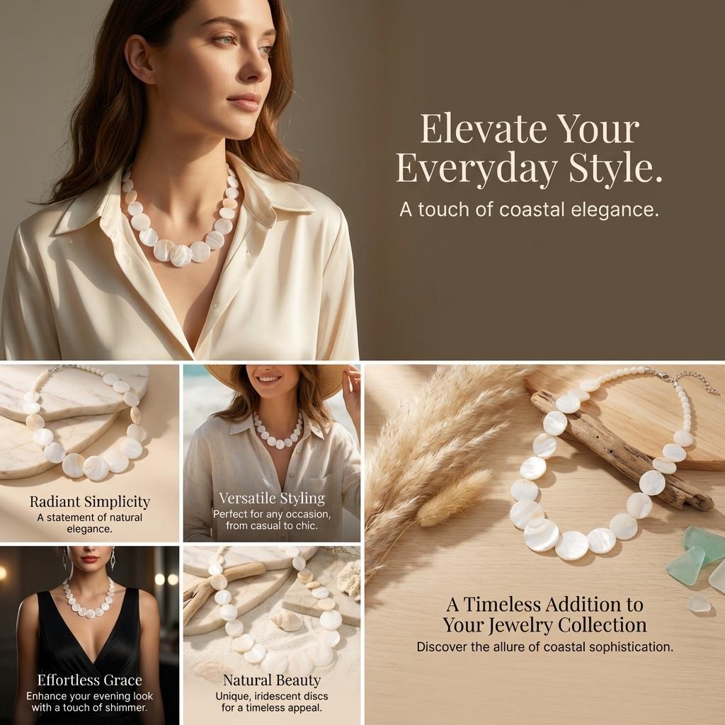 Urlaubsstil Weißes Muschel-Scheiben-Halskette für Damen Luxuriöse Runde Muschel-Perlen-Schlüsselbein-Kette Minimalistischer Vielseitiger Schmuck