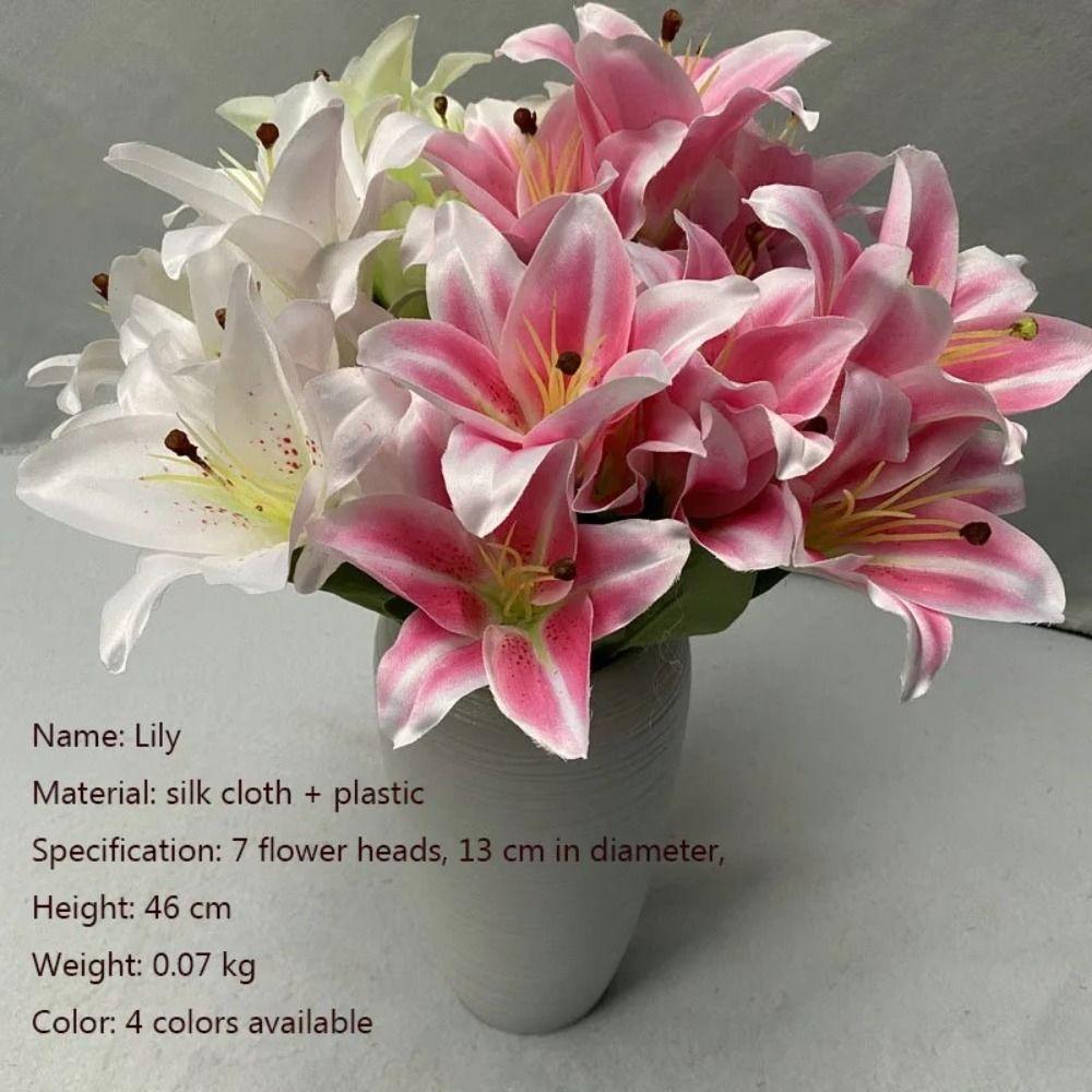 Arrangement Lily Silk Lilies Pastoral Decorative Artificial Flowers 7Heads Fake Fake Bouquet Wedding Arch