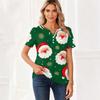 Women's Christmas Printed V-Neck Short Sleeve Button T-Shirt Casual Holiday Top