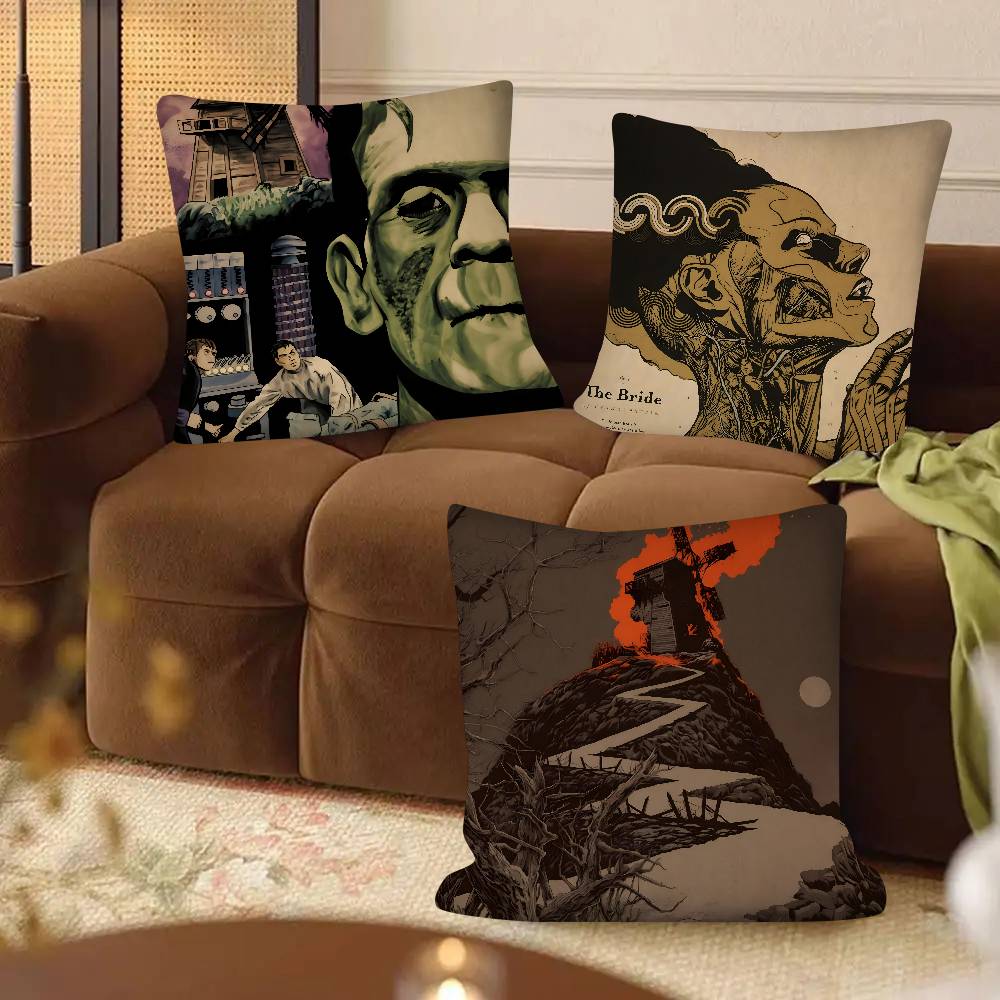 Horror Frankenstein Monsters Movie Character  Pillow Case Square Pillow Bedroom Sofa Leisure Car Living Room Home Decoration