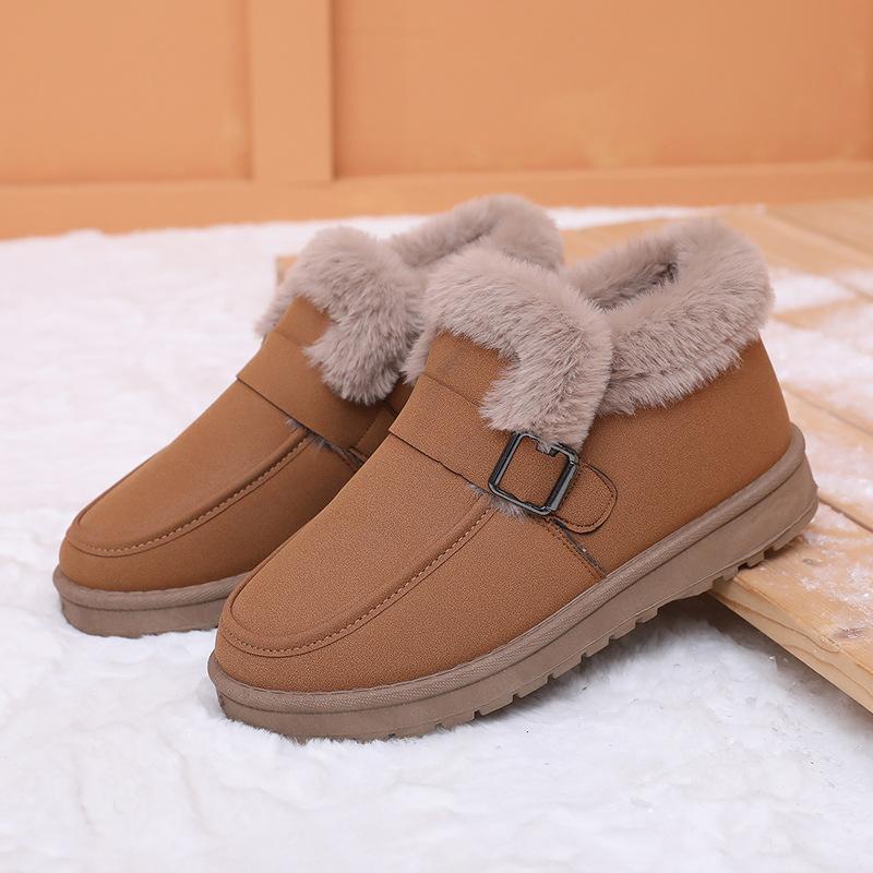 Women's Winter Warm Snow Boots Fuzzy Faux Suede Walking Shoes for Women Casual Anti-Slip Comfortable Workout Short Booties With Faux Fur Lined