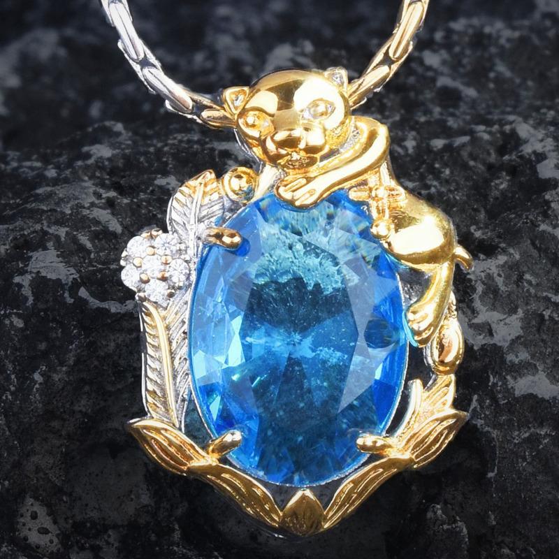 

BELLA BOX Комплект ожерелья Heavy Industry Topa Blue Leopard с двухцветным золотым гальваническим кулоном, серьгами-гвоздиками с синими бриллиантами, красочным кольцом Treasure No.1 синий