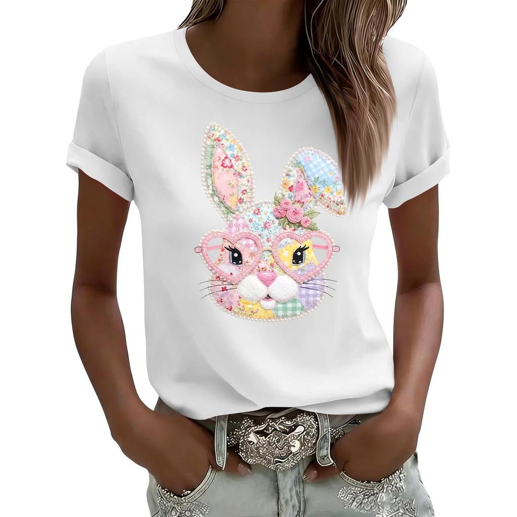 Women's Casual Printed T-Shirt Round Neck Pullover Short Sleeve Top