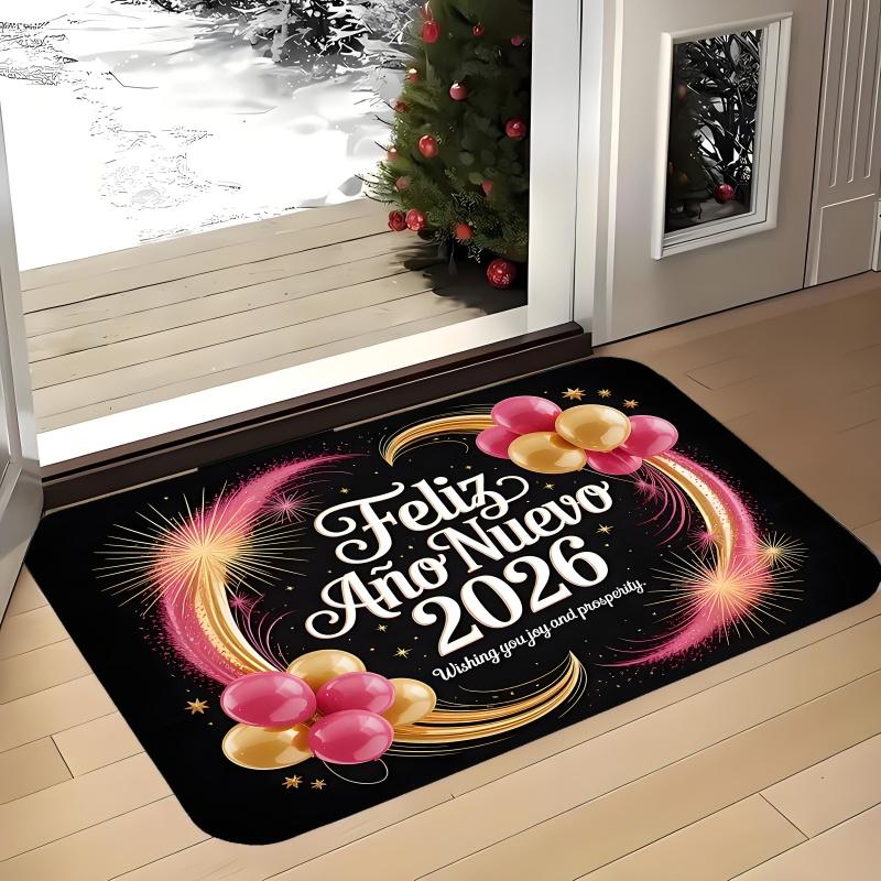 New Year Carpet Mat Rug Home Decoration Cartoon Dog Fireworks Pattern Festive Floor Mat Welcome Mat Door Mat Kitchen Rug