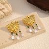 Fashion Exqusite Geometric Texture Stud Earrings Stainless Steel Pearl Tassel Earrings  For Woman Daily Wear Party Gifts