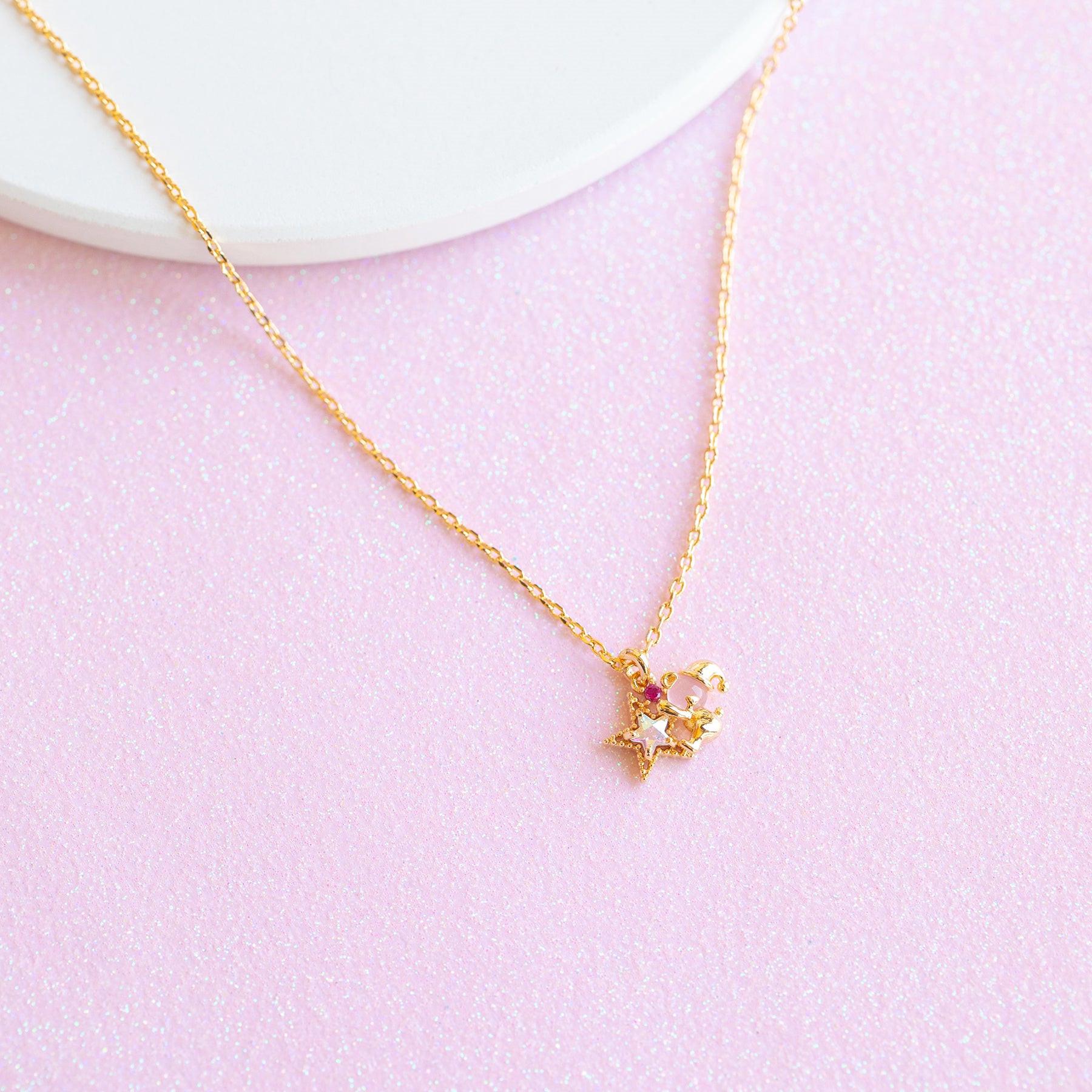 

18K Gold Plated Cute Teddy Bear Necklace with Christmas Hat - Trendy Pendant Jewelry