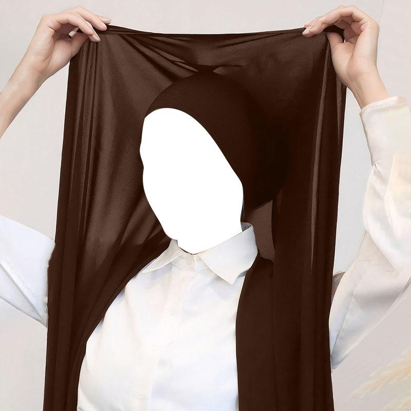 Neues Chiffon-Kopftuch mit Falten und Kordelzug, Set mit einfarbigem Perlen-Chiffon-Kopftuch und gefaltetem Unterkappenset