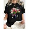 Schöne Blumen Stern Liebe Drucke T-Shirt Damen Baumwolle Rundhals T-Shirts Sommer Oversized Kleidung Lässig Kurzarm