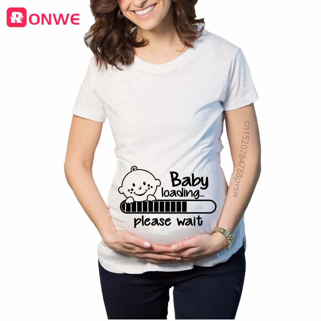 T-shirt Stampata da Donna Incinta 'Baby Girl Loading' Maglietta a Maniche Corte da Mamma Annuncio Gravidanza Top Tee