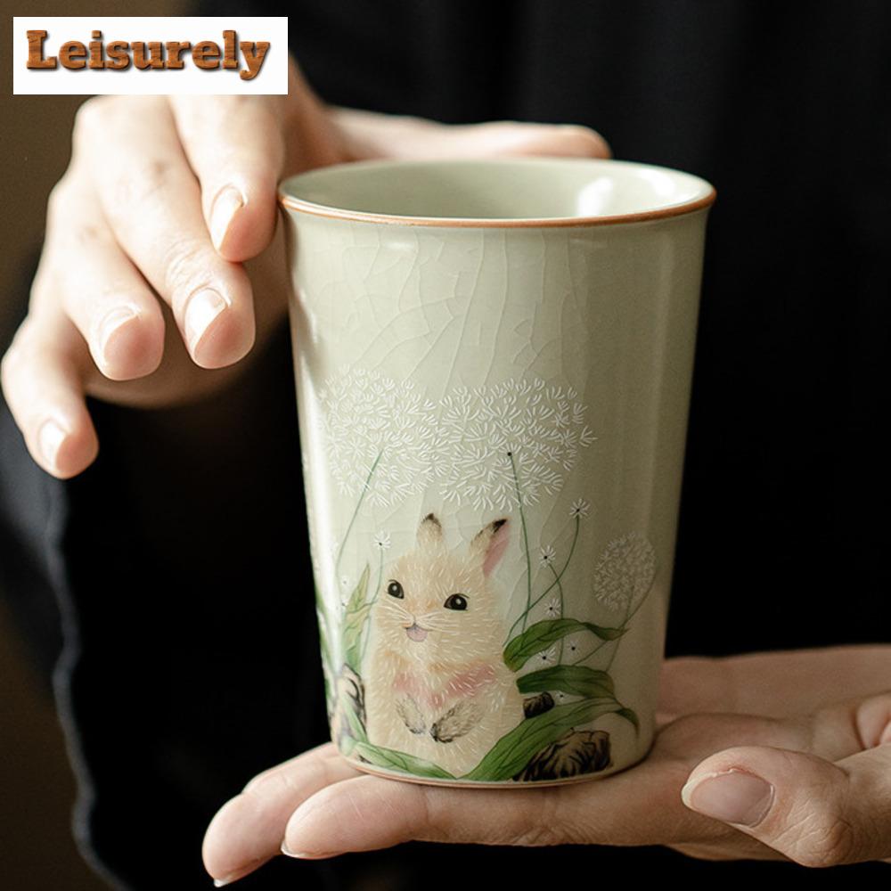 250ml Cream Ru Kiln Porcelain Teacup Cute Rabbit Cola Cup Tea Making Water Jug Large Ceramic Coffee Cup Kung Fu Teaset Drinkware