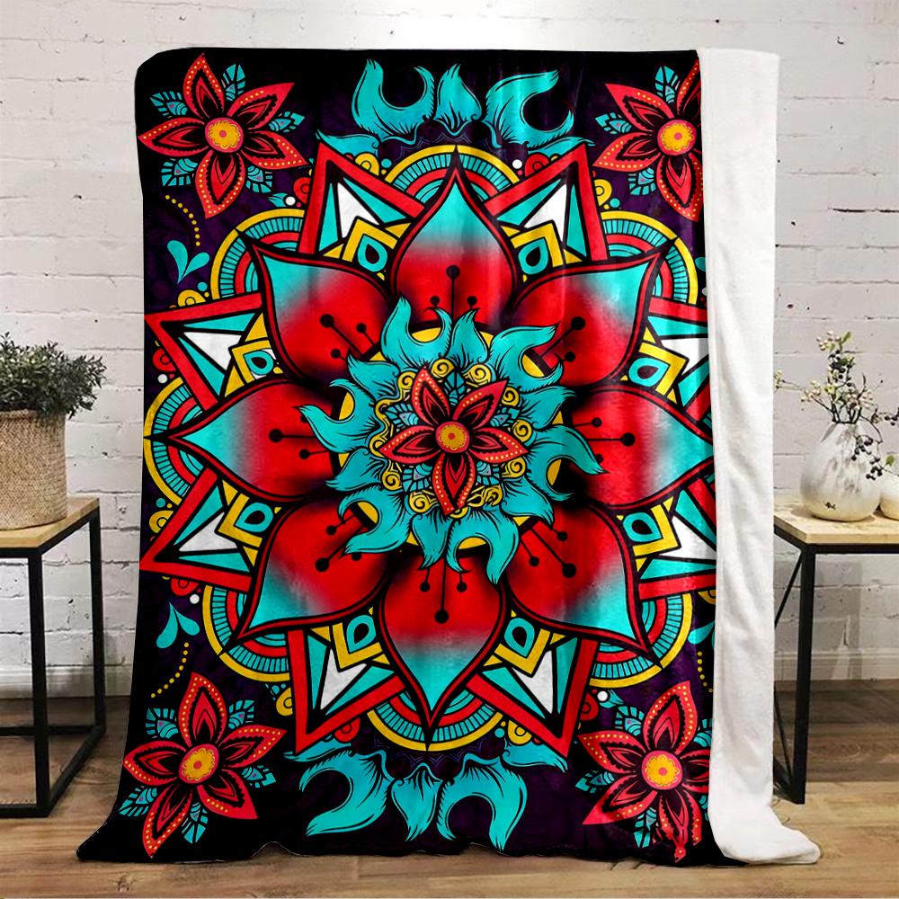 Colorful Mandala Floral Design Blanket, Flannel blanket for bedroom, living room, sofa, and nap sofas.
