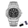 Business Men's Watches Shiny Diamond Case Fashion Quartz Wristwatch Stainless Steel Strap Waterproof 30M Calendar Reloj Hombre