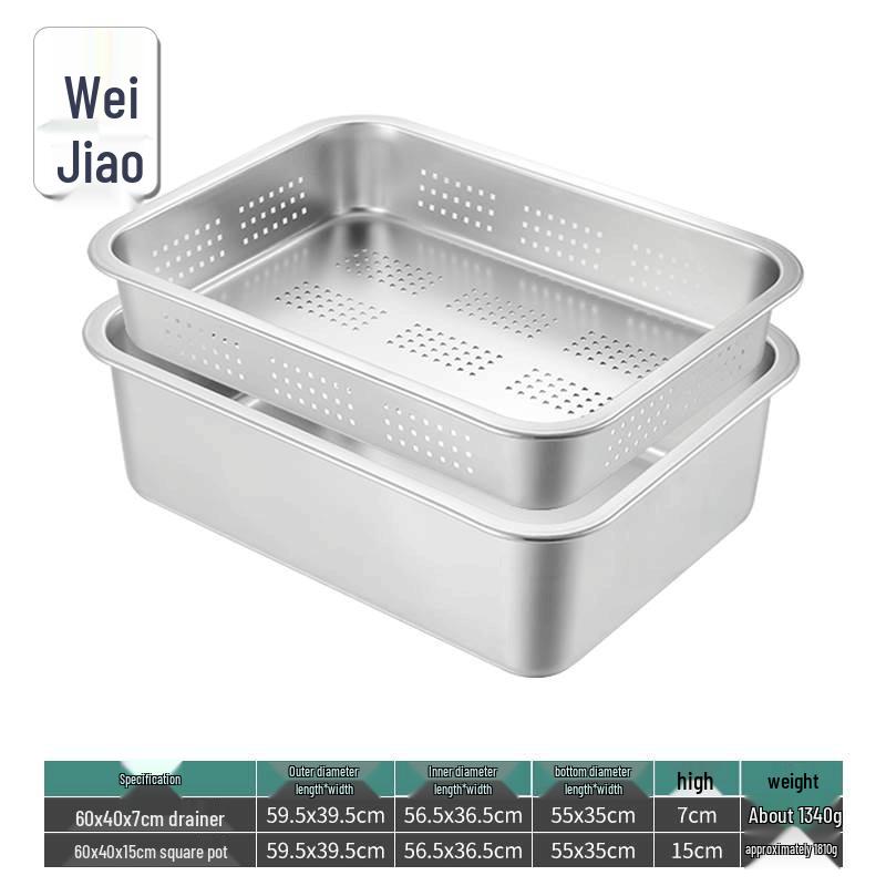 Weiyi 304 Stainless Steel Deep Perforated Draining Pan Set