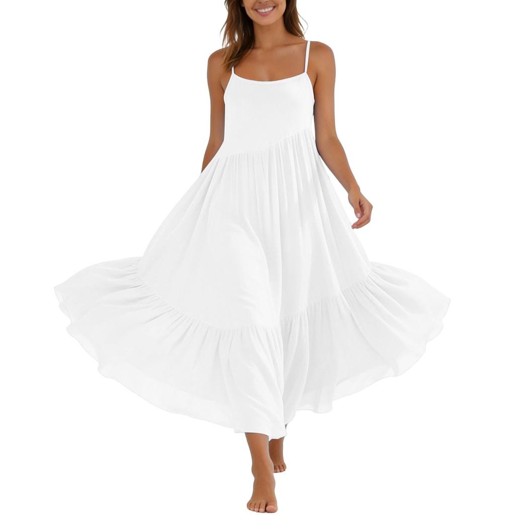 Women's Summer Fashion Patchwork Pleated Sleeveless Dress