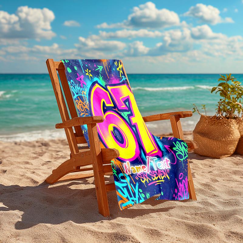 1PC Custom Name Colorful Graffiti Art Beach Towel Highly Absorbent And Sand-Resistant Towel for Swimming, Pool, Yoga, And Travel Lightweight