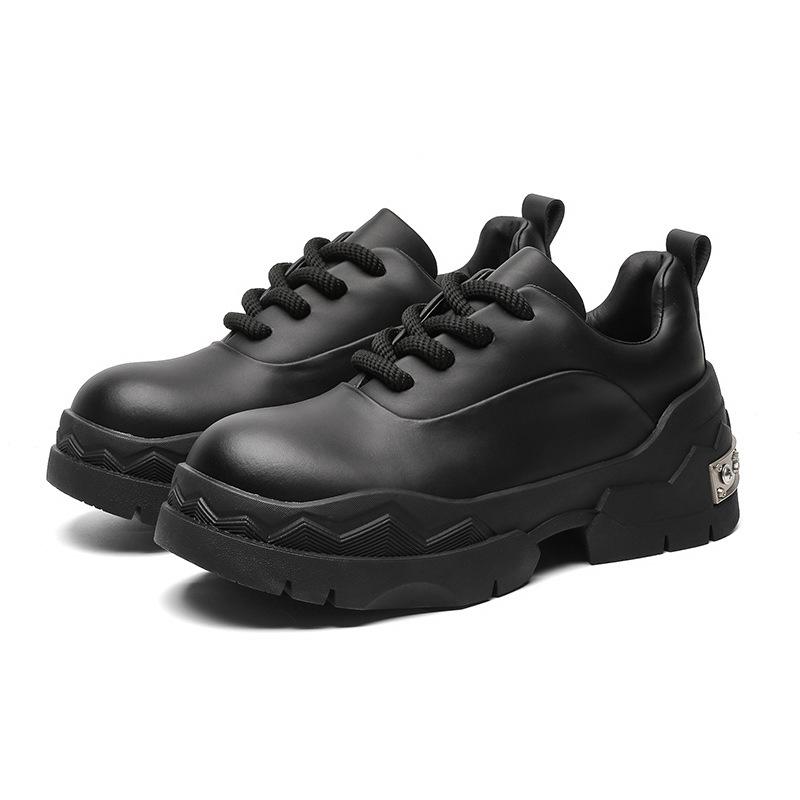 Small leather shoes new autumn niche design muffin casual big head leather shoes thick sole height increase black