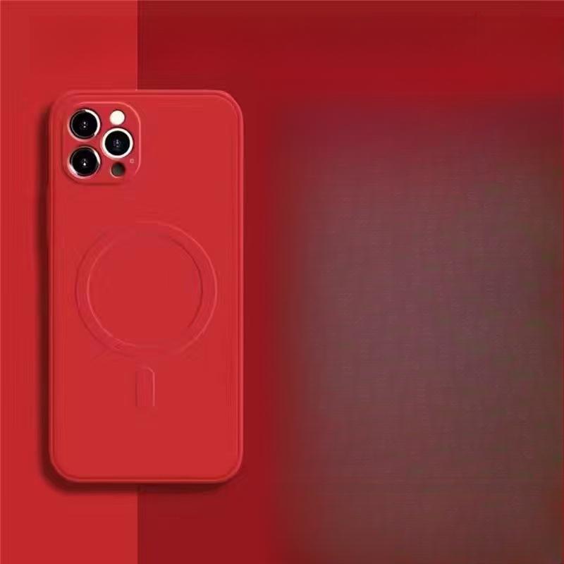 Applicable To Apple 14 Liquid Silicone Mobile Phone Case Magsafe Magnetic Suction IPhone 15/13 Sewing Hole Full Enclosure Case