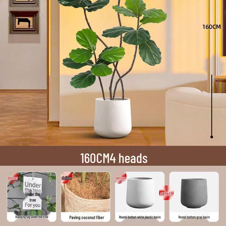 Large Potted Fiddle-Leaf Fig: Luxury Faux Green Plant for Living Room Decor