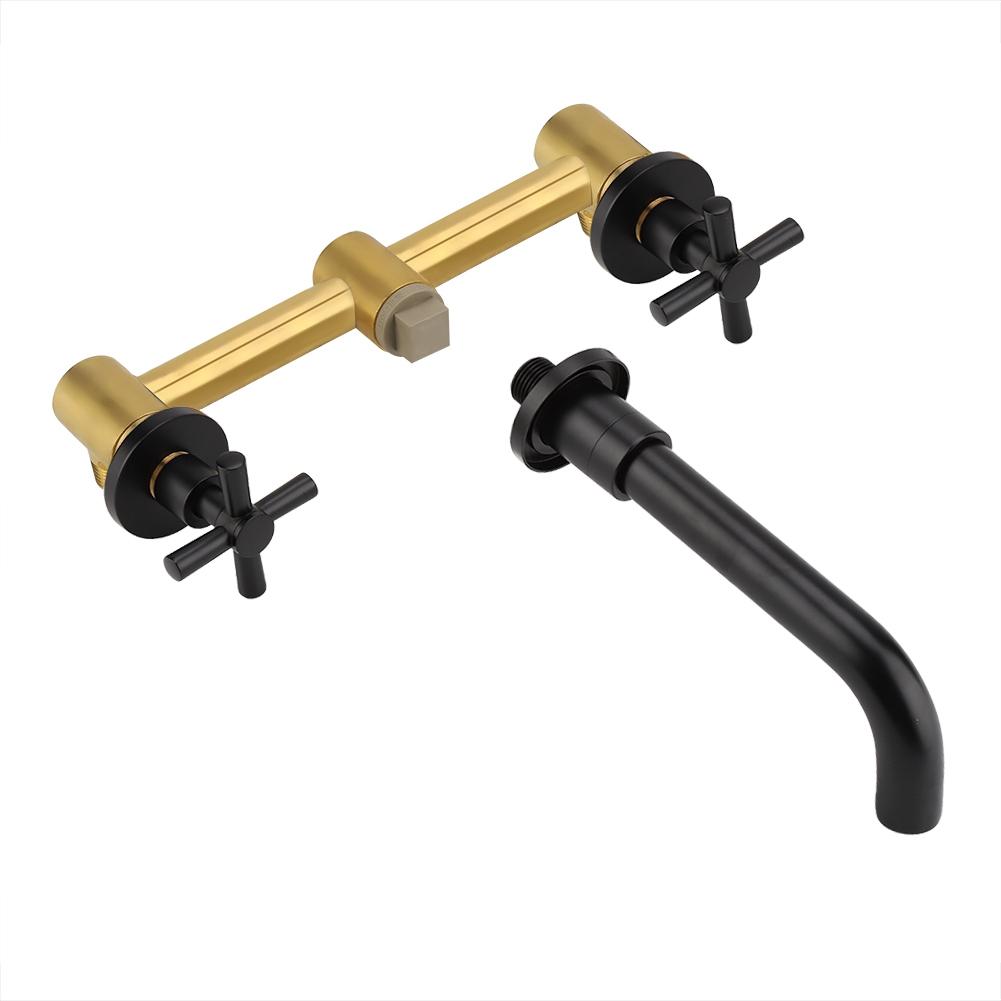 Brass Basin Hot and Cold Mixing Tap Concealed Bathroom Sink Faucet Mount On Wall Matte Black