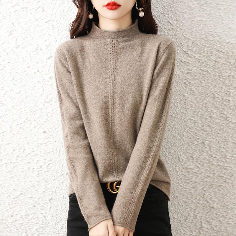 

Женский свитер, зимний мягкий теплый шерстяной свитер, вязаный пуловер, водолазка, осенний женский джемпер, вязаный топ L верблюд