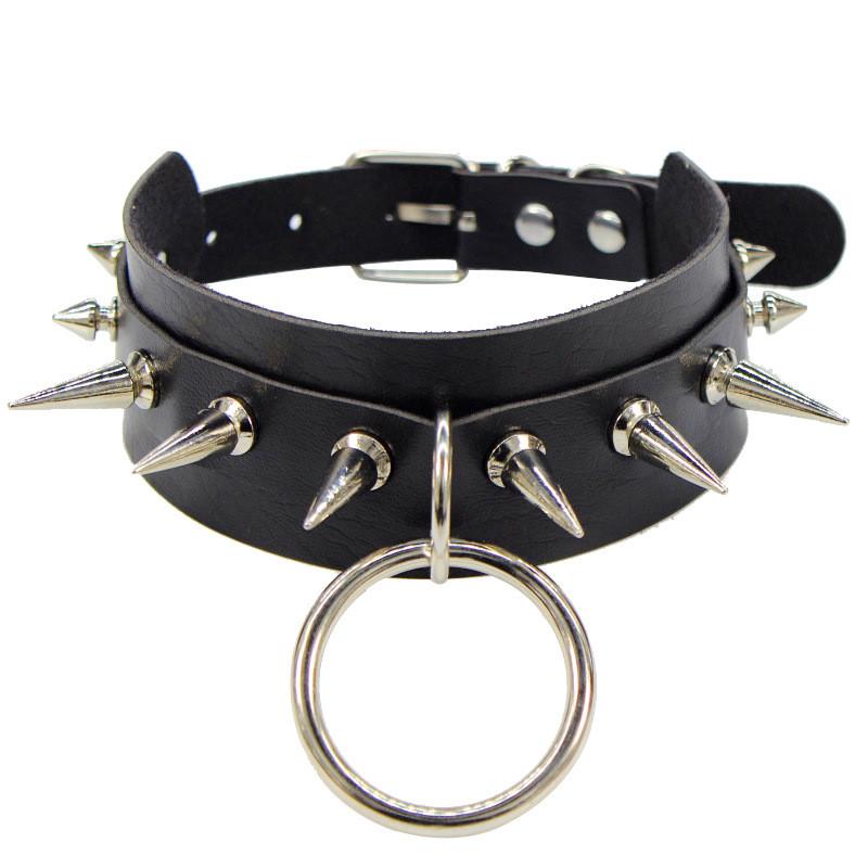 2025 New Women Black Leather Choker Punk PU Leather Round Spike Rivet Collar Studded Necklace Festival Girls Gothic Jewelry