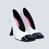 Fashion Show Style 10.5cm Irregular High Heels Spring/Summer Square Head Black White Fashion Sexy Professional Commuter Naked Shoes 43