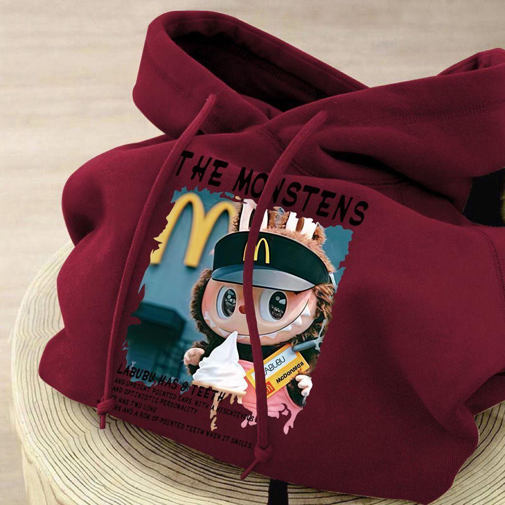 Cute Wine-red Hooded Sweatshirt for Children, Loose and Casual Coat for Boys and Girls In Autumn and Winter