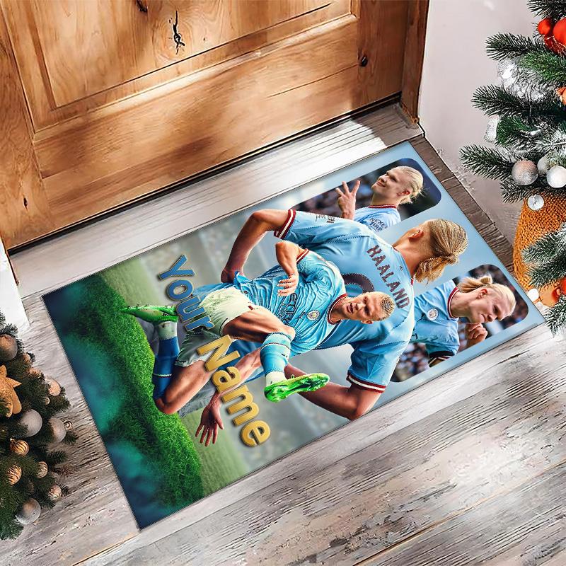 Erling Haaland Printed Crystal Velvet Rug Non‑Slip Crystal Velvet Carpet For Sofa Bedroom Indoor Home Decoration