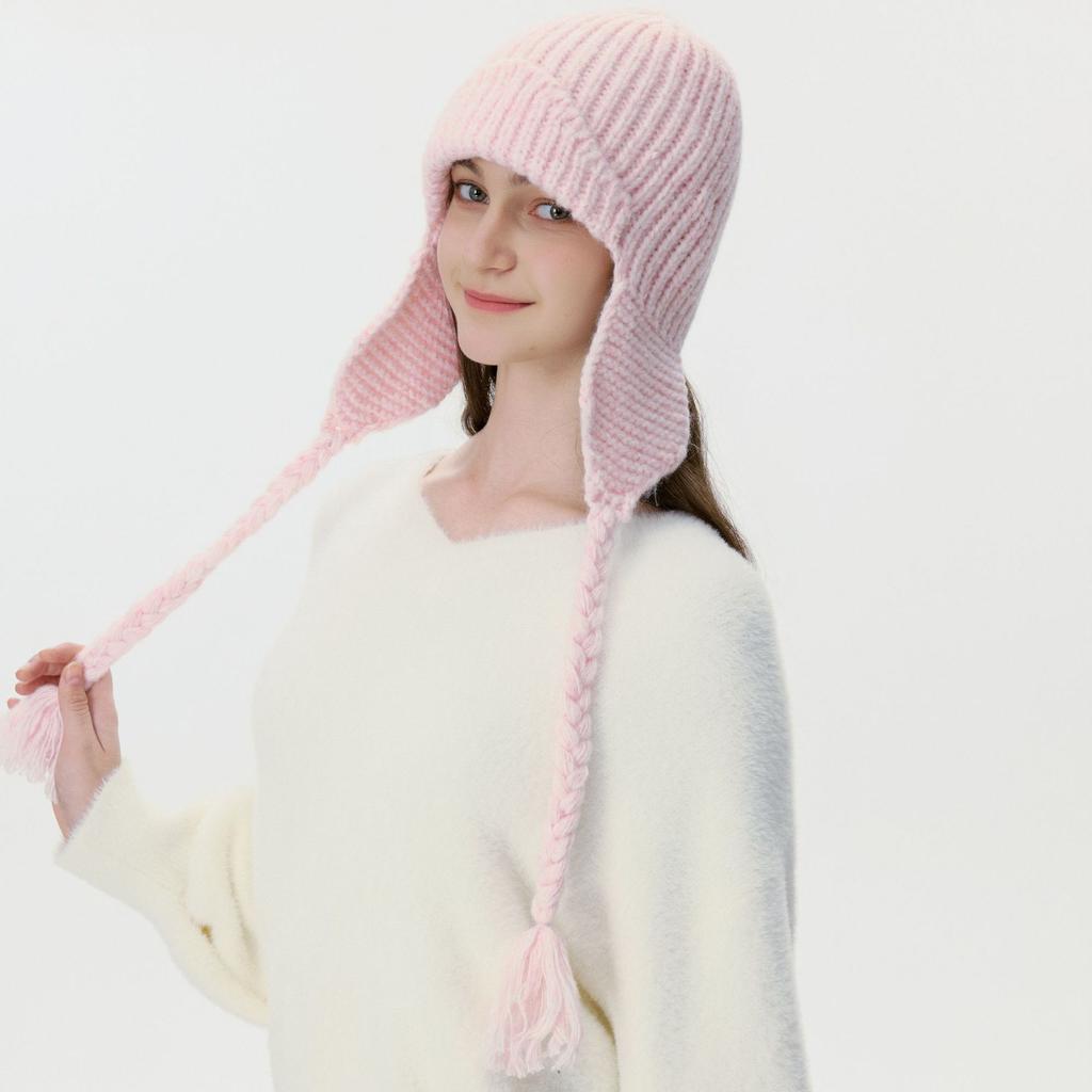 New solid color knitted ear cap twist braids men's and women's autumn and winter windproof warm pullover wool hat