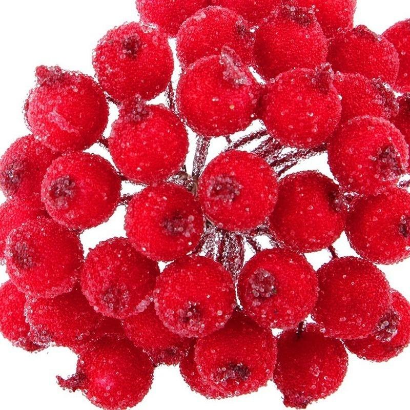 Pack of 40pcs Mini Christmas Frosted Fruit Berry Holly Artificial Flower Decor