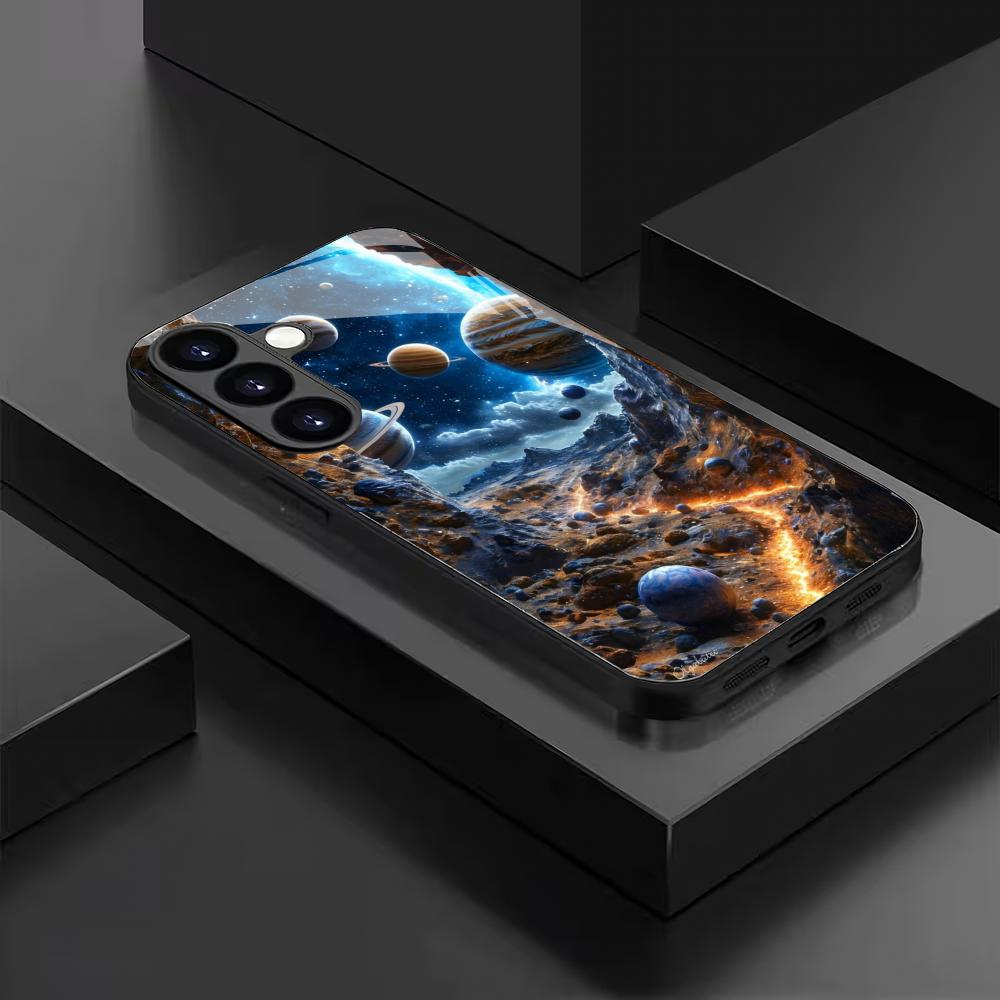 Interstellar space themed glass phone case suitable for Samsung Galaxy S26 S25 S24 S23 S22 S20FE/Ultra/Plus anti drop back cover