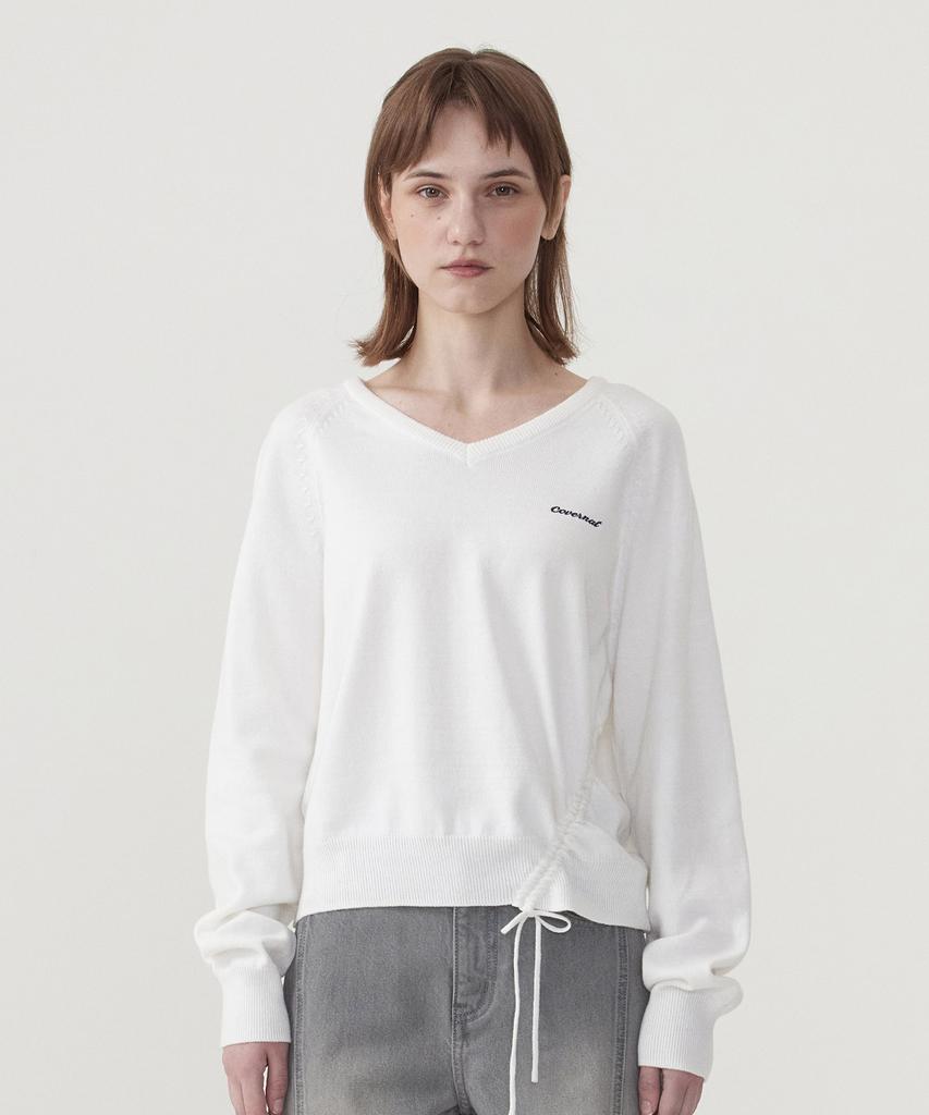 COVERNAT WOMAN Shirred V-Neck Knit Ivory