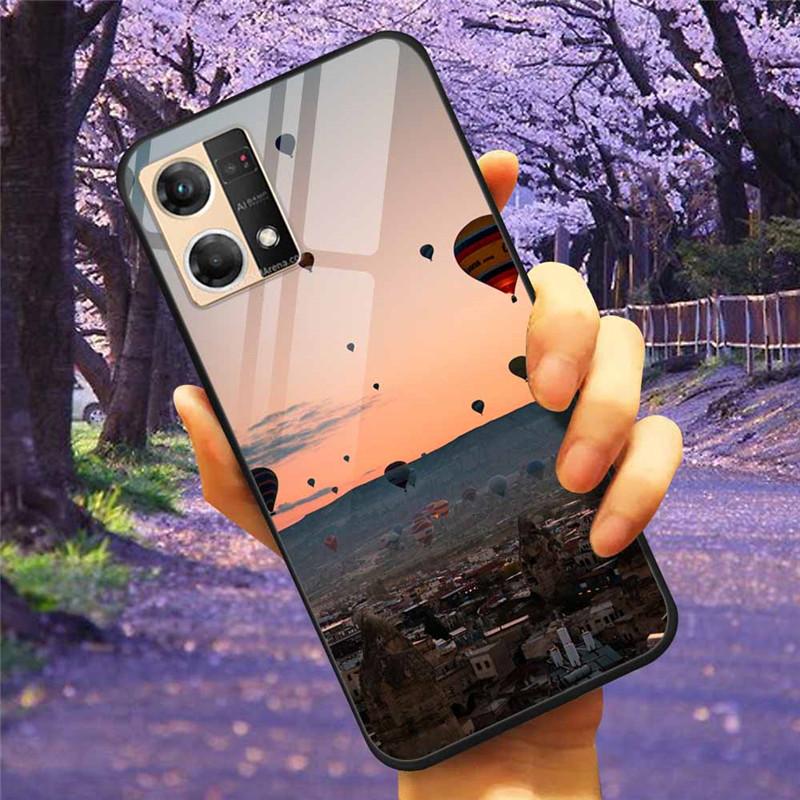 For Oppo Reno7 4G Case Fashion Tempered Glass Moon Star Bumper Cases for Oppo Reno 7 4G Phone Cases CPH2363 Luxury Funda Capa