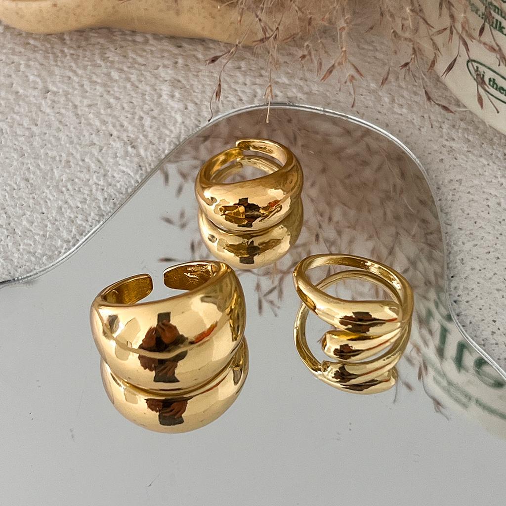 Niche open ring design sense geometric joint ring lava metal wind arc ring set