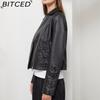 BITCED Fashion Knitted Leather Jacket for Women with Straps Trendy Clothing Casual Jacket